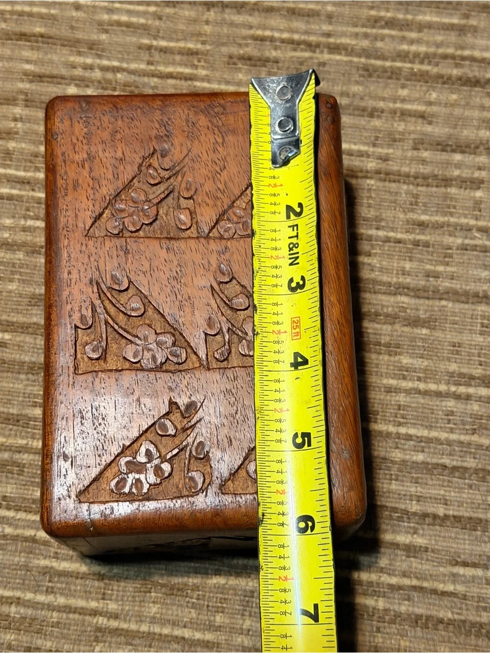 Vintage Hand Carved Wooden‎ Trinket Box Floral Keepsake Jewelry Box